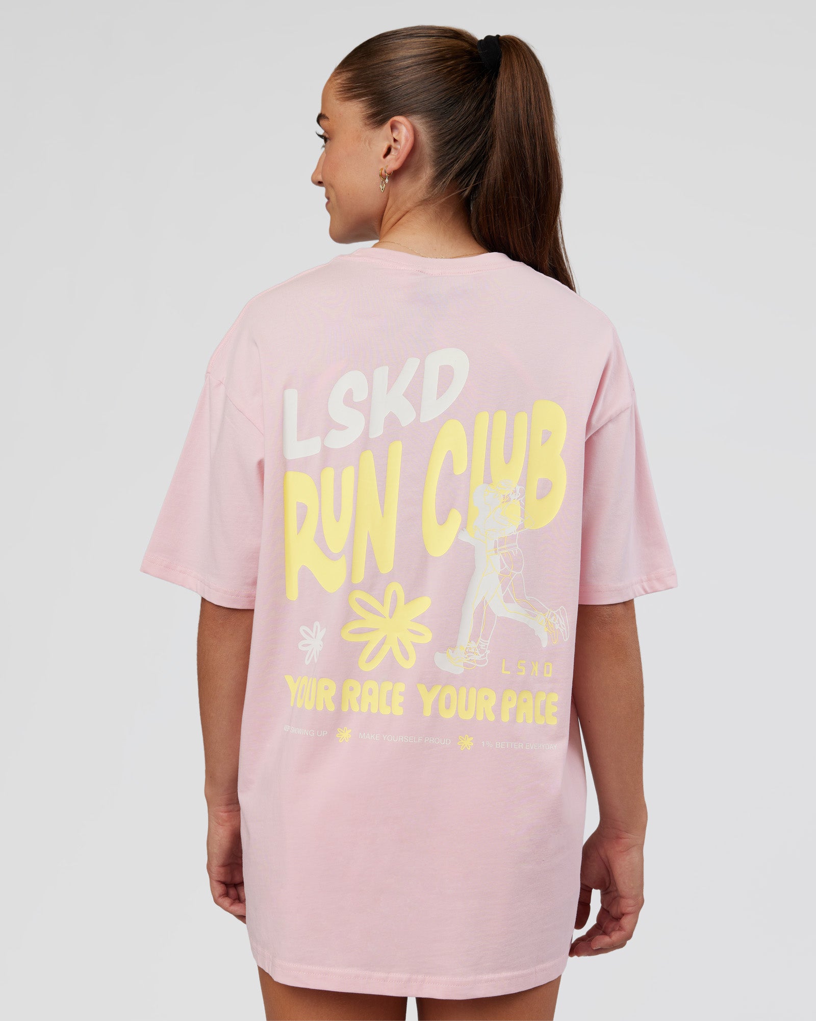 Woman wearing Grace Grove FLXCotton Oversize Tee - Marshmallow | Model:Grace | Size:XS
