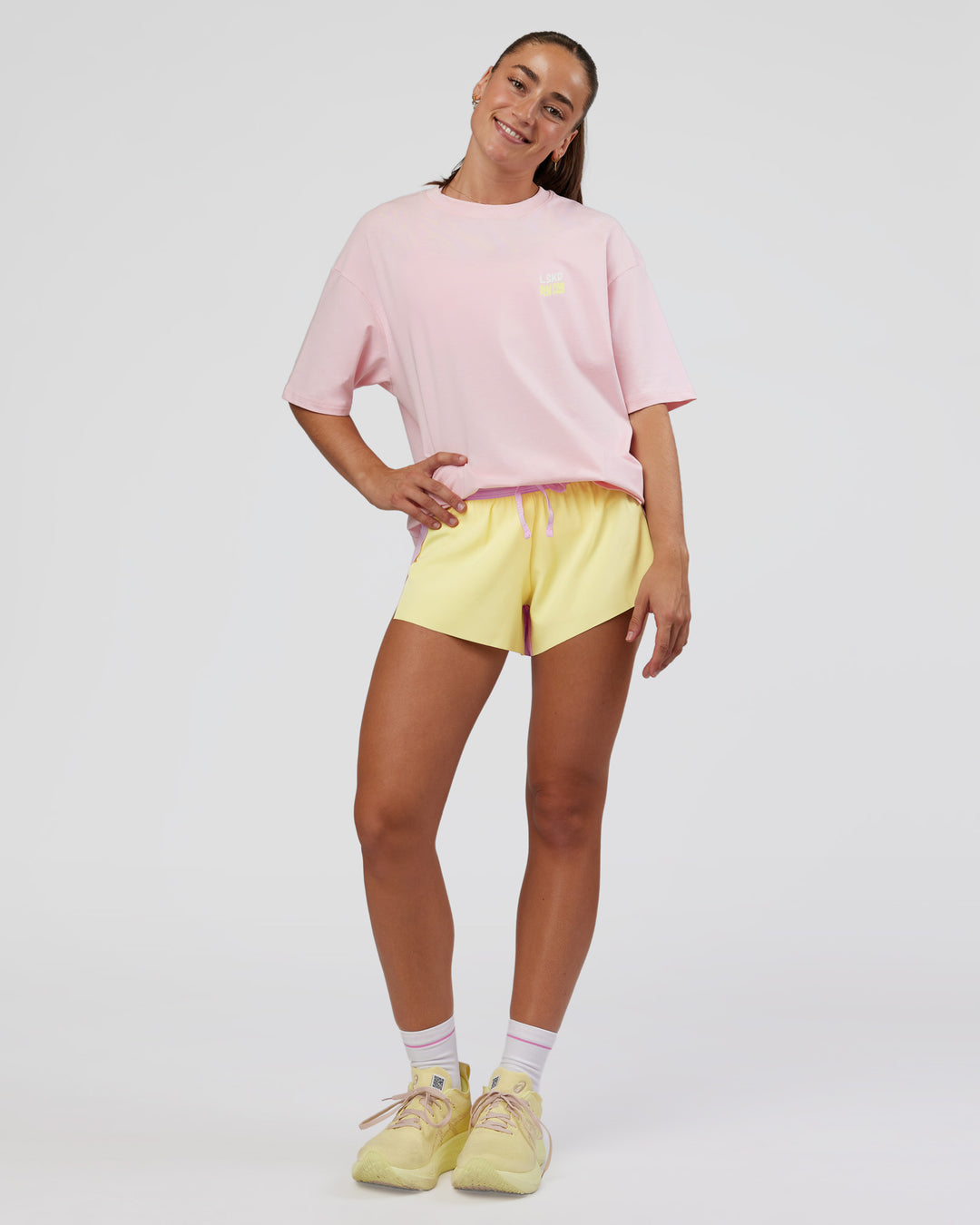 Woman wearing Grace Grove FLXCotton Oversize Tee - Marshmallow | Model:Grace | Size:XS
