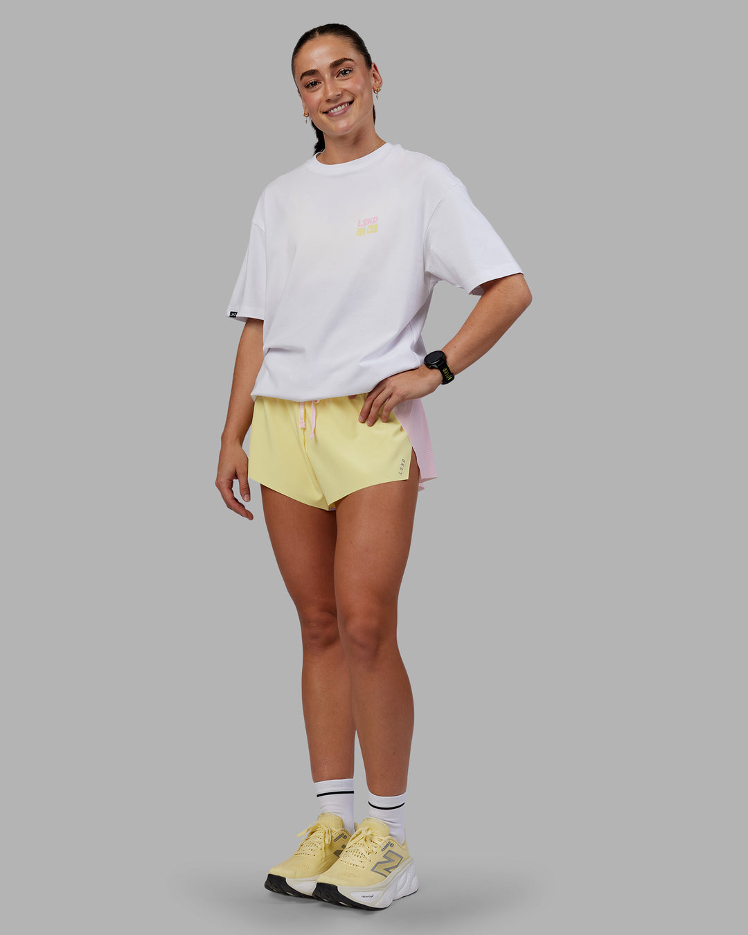 Woman wearing Grace Grove FLXCotton Oversize Tee - White | Model:Grace | Size:XS
