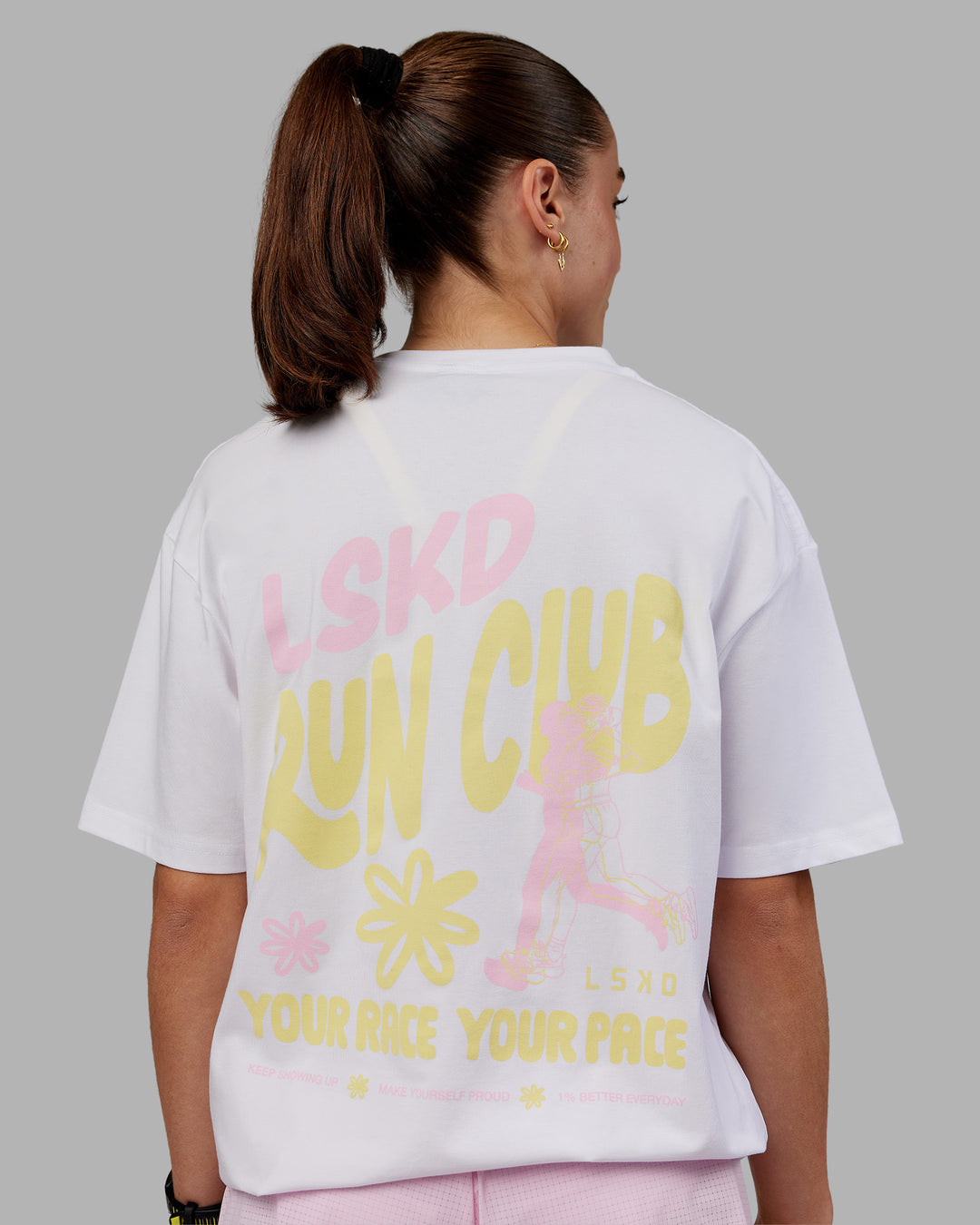 Woman wearing Grace Grove FLXCotton Oversize Tee - White | Model:Grace | Size:XS