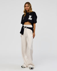 Woman wearing Hype Heavyweight Unisex Oversized Tee - Black-White | Model:Leilani | Size:XS | Thumbnail Index: 24