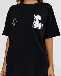 Woman wearing Hype Heavyweight Unisex Oversized Tee - Black-White | Model:Leilani | Size:XS | Thumbnail Index: 17
