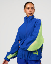 Woman wearing Hype Oversized Track Jacket - Electric Indigo | Model:Brylee | Size:XS