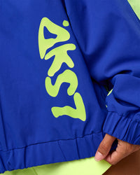 Woman wearing Hype Oversized Track Jacket - Electric Indigo | Model:Brylee | Size:XS