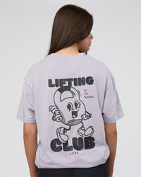 Woman wearing Kettle B FLXCotton Oversized Tee - Galactic Lilac-Black | Model:Estella | Size:XS