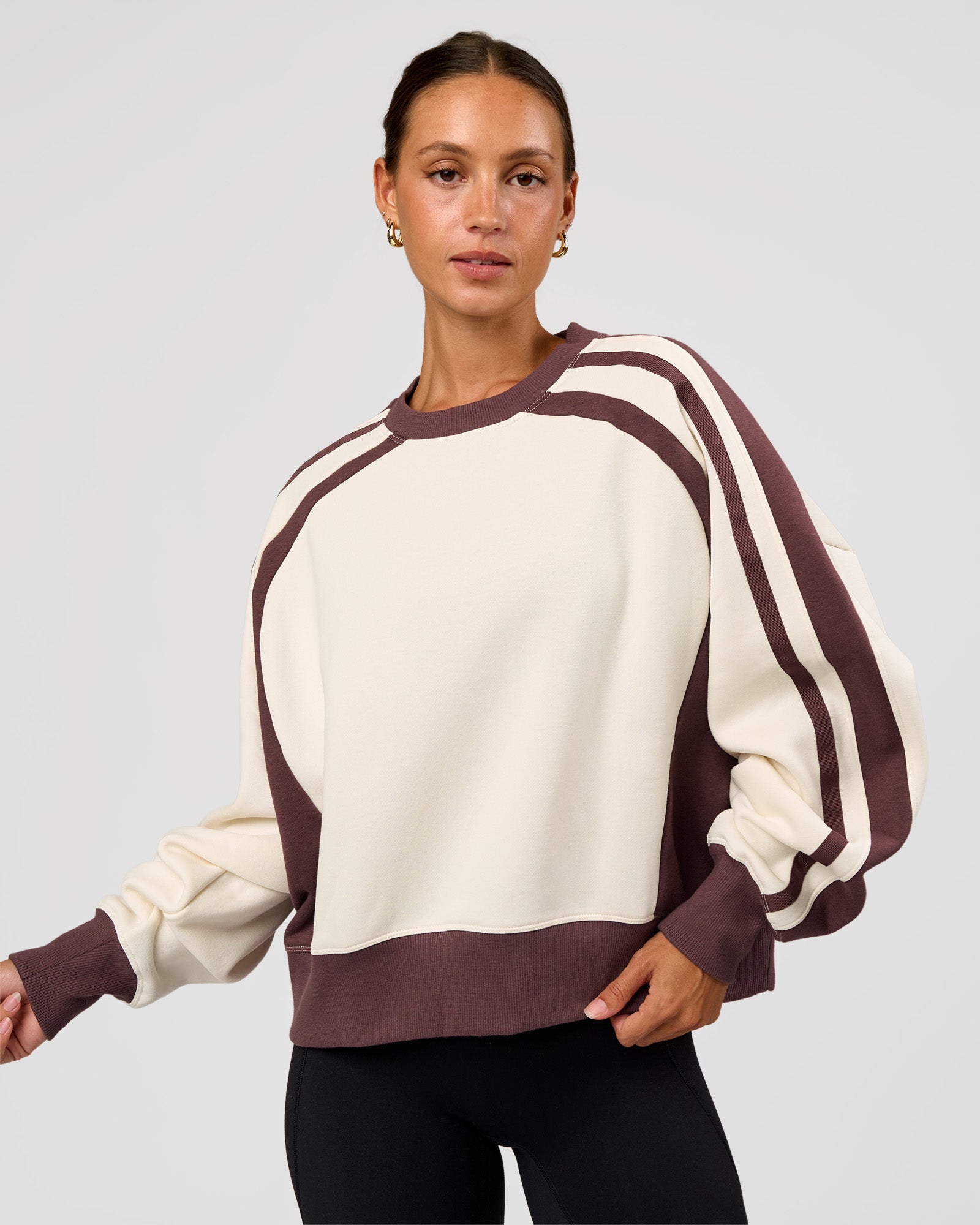 LSKD Fitness Club Oversized Sweater - Off White-Cocoa Powder | LSKD