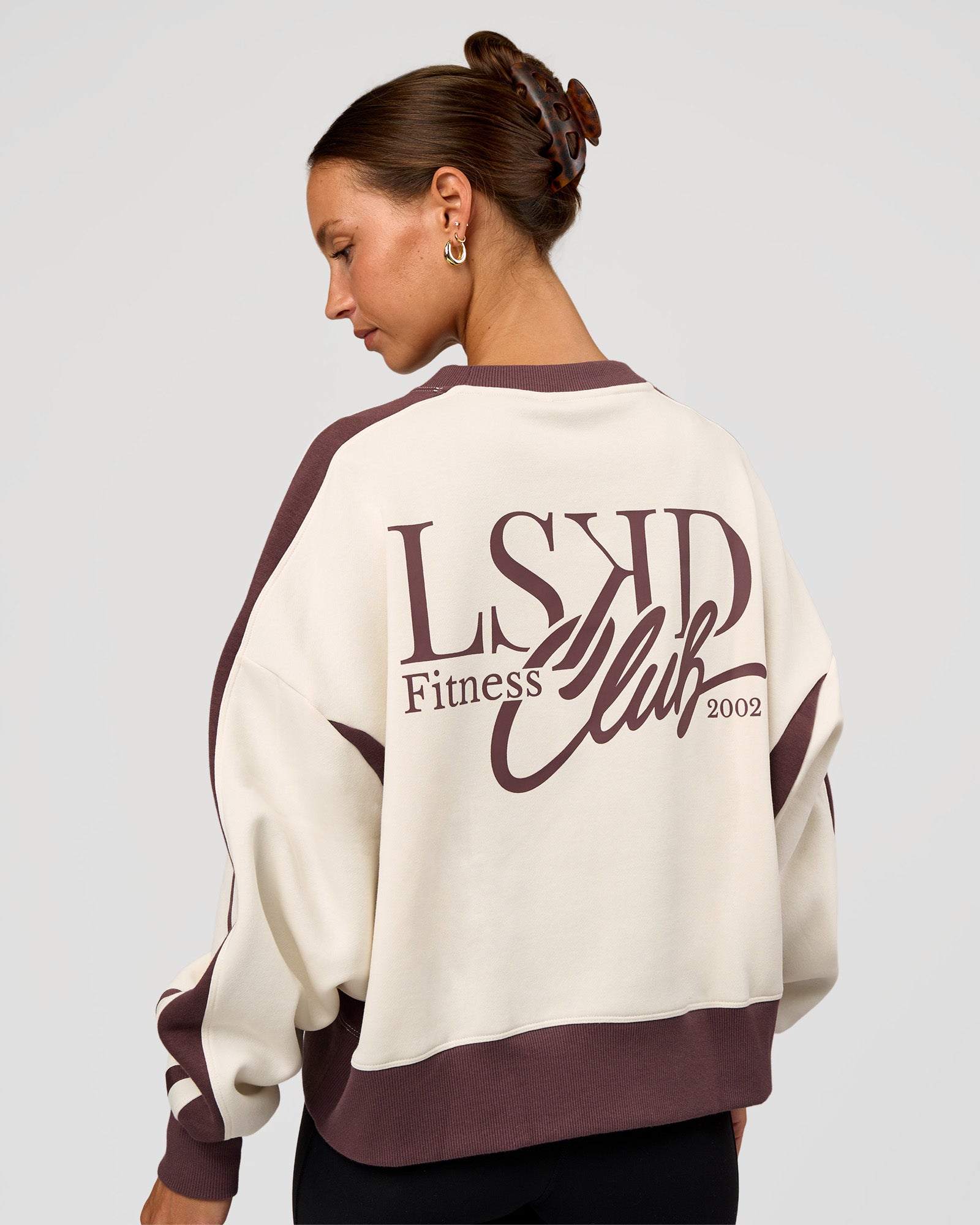 LSKD Fitness Club Oversized Sweater - Off White-Cocoa Powder | LSKD