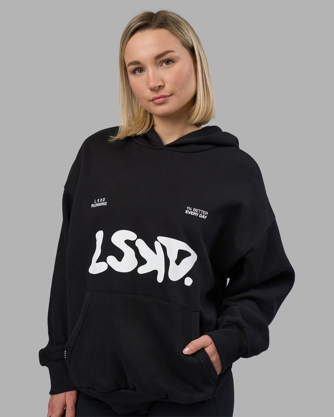 Woman wearing LSKD TRD Hoodie - Black | Model:Halle | Size:XS