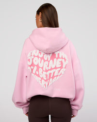 Woman wearing Love The Journey Unisex Oversized Hoodie - Marshmallow-White | Model:Brylee | Size:XS