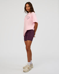 Woman wearing Love The Process FLXCotton Oversize Tee - Marshmallow-Midnight Plum | Model:Dakota | Size:XS