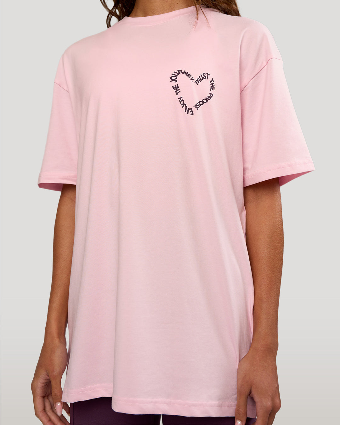 Woman wearing Love The Process FLXCotton Oversize Tee - Marshmallow-Midnight Plum | Model:Dakota | Size:XS