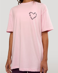 Woman wearing Love The Process FLXCotton Oversize Tee - Marshmallow-Midnight Plum | Model:Dakota | Size:XS