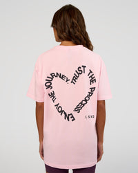 Woman wearing Love The Process FLXCotton Oversize Tee - Marshmallow-Midnight Plum | Model:Dakota | Size:XS
