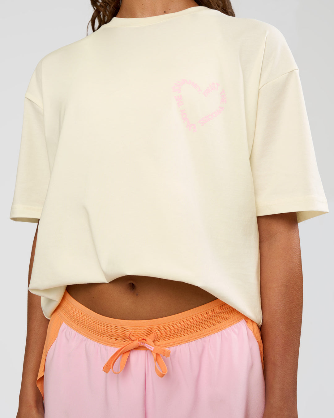Woman wearing Love The Process FLXCotton Oversize Tee - Off White-Marshmallow | Model:Dakota | Size:XS