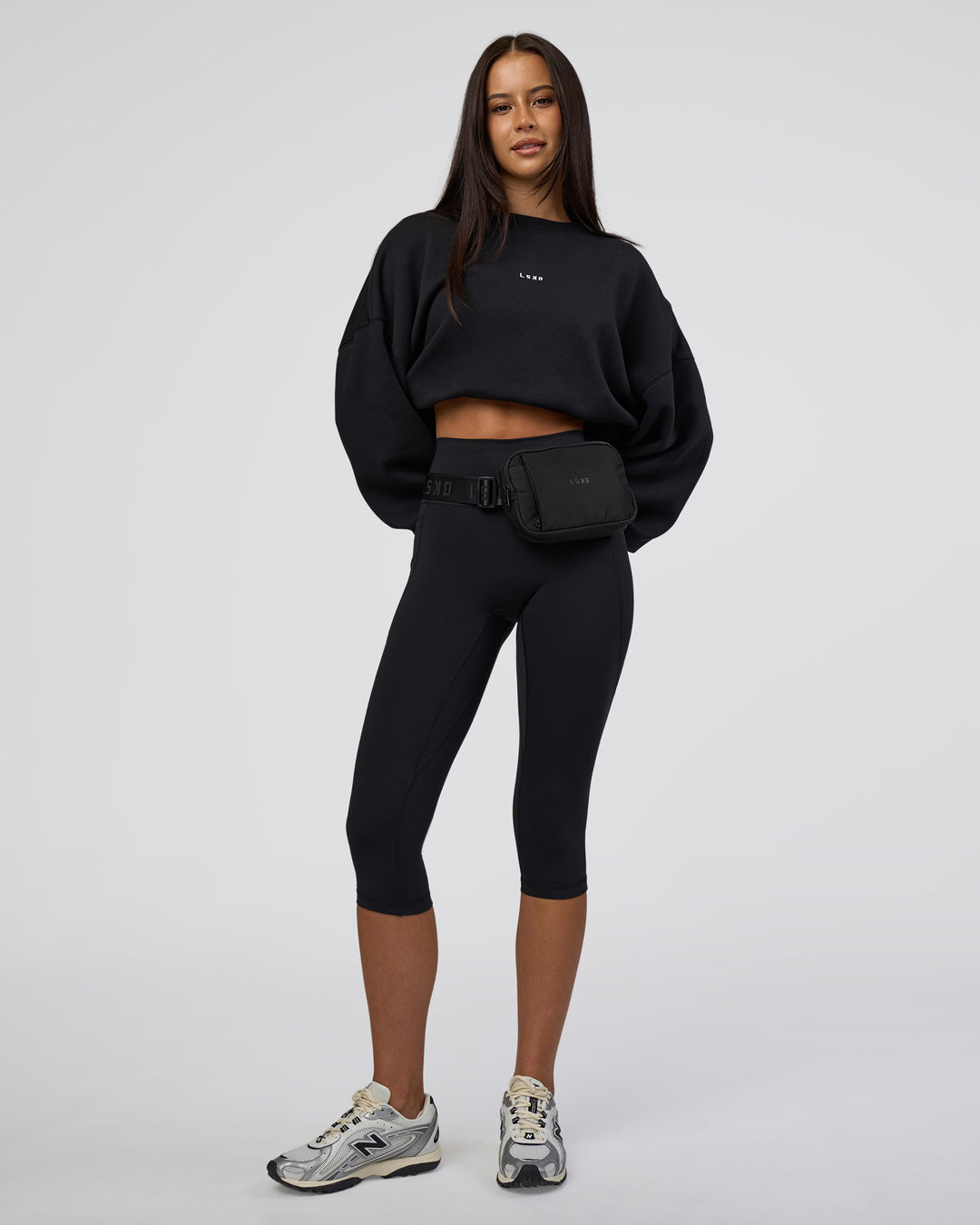 Woman wearing MVP Oversized Sweater - Black-White | Model:Eliza | Size:XS