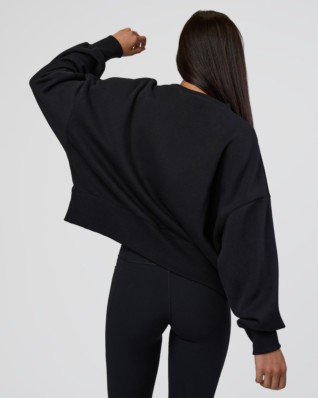 Woman wearing MVP Oversized Sweater - Black-White | Model:Eliza | Size:XS