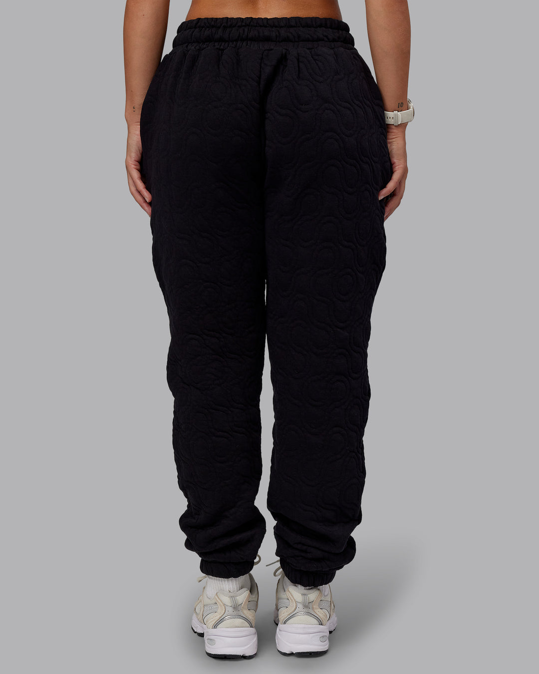 Woman wearing MVP Quilted Track Pant - Black-Geometric | Model:Lyss | SIze:XS