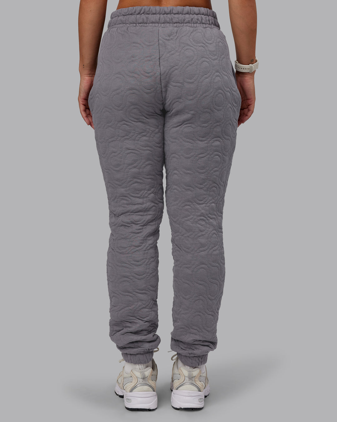 Woman wearing MVP Quilted Track Pant - Storm Front-Geometric | Model:Lyss | Size:XS