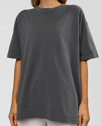 Woman wearing Memory in Motion Heavyweight Oversized Tee - Dark Storm Washed | Model:Leilani | Size:XS