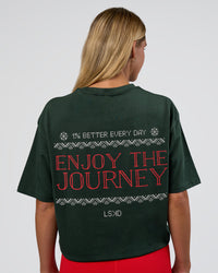 Woman wearing Merry Journey FLXCotton Oversized Tee - Vital Green-White | Model:Amity | Size:XS