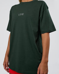 Woman wearing Merry Journey FLXCotton Oversized Tee - Vital Green-White | Model:Amity | Size:XS