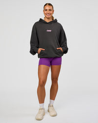 Woman wearing Miami Vibe Oversized Hoodie - Dark Storm-Marshmallow | Model:Maja | Size:XS