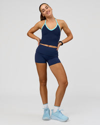 Woman wearing Milla Shelf Bra Tank - Future Navy-Baltic Sea | Model:Grace | Size:XS