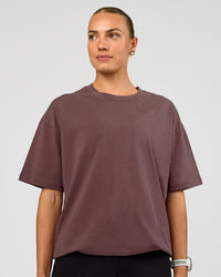 Woman wearing Offset Heavyweight Unisex Oversized Tee - Cocoa Powder-Cocoa Powder | Model:Maja | Size:XS | Thumbnail Index: 1