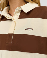 Woman wearing Oversized Rugby Polo - Off White - Brown | Model:Leilani | Size:XS