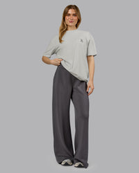 Woman wearing Perspective FLXCotton Oversized Tee - Digital Mist-White | Model:Emilie | Size:XS