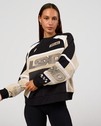 Woman wearing Power Sweater - Black-Shale Beige | Model:Brylee | Size:XS