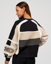 Woman wearing Power Sweater - Black-Shale Beige | Model:Brylee | Size:XS