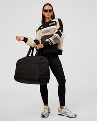 Woman wearing Power Sweater - Black-Shale Beige | Model:Brylee | Size:XS