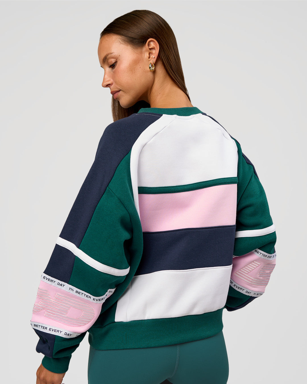 Woman wearing Power Sweater - Future Navy-Teal | Model:Brylee | Size:XS