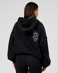 Woman wearing Pride Sticker Boxy Hoodie - Black | Model:Bianca | Size:XS