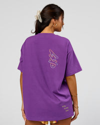 Woman wearing Pride Sticker Boxy Tee - Fresh Purple | Model:Bianca | Size:XS