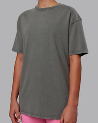 Woman wearing Rise & Lift Washed FLXCotton Oversized Tee - Graphite-Purple Opulence | Model:Charlize | Size:XS