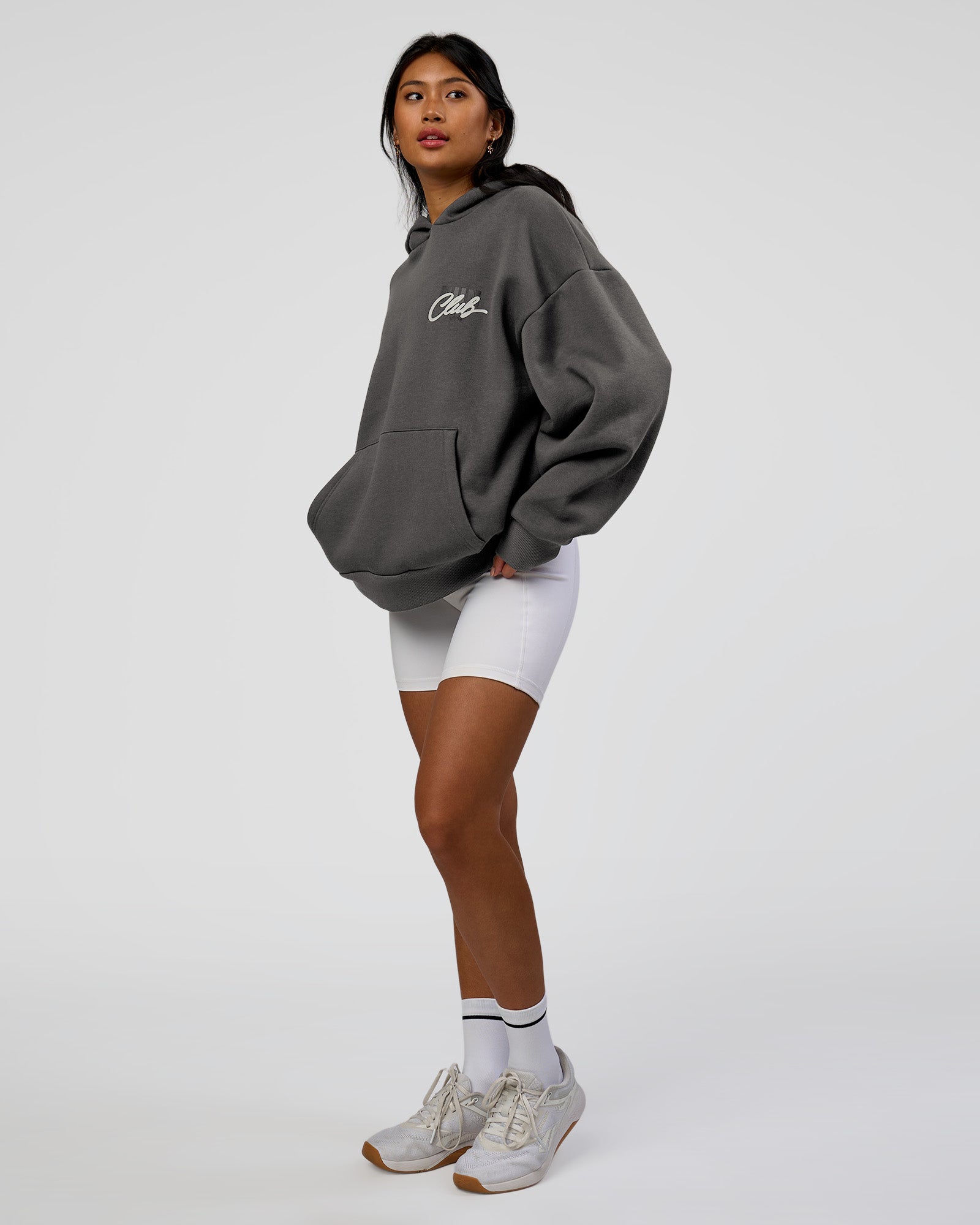 Run Club Script Oversized Hoodie - Dark Storm-Alloy | LSKD