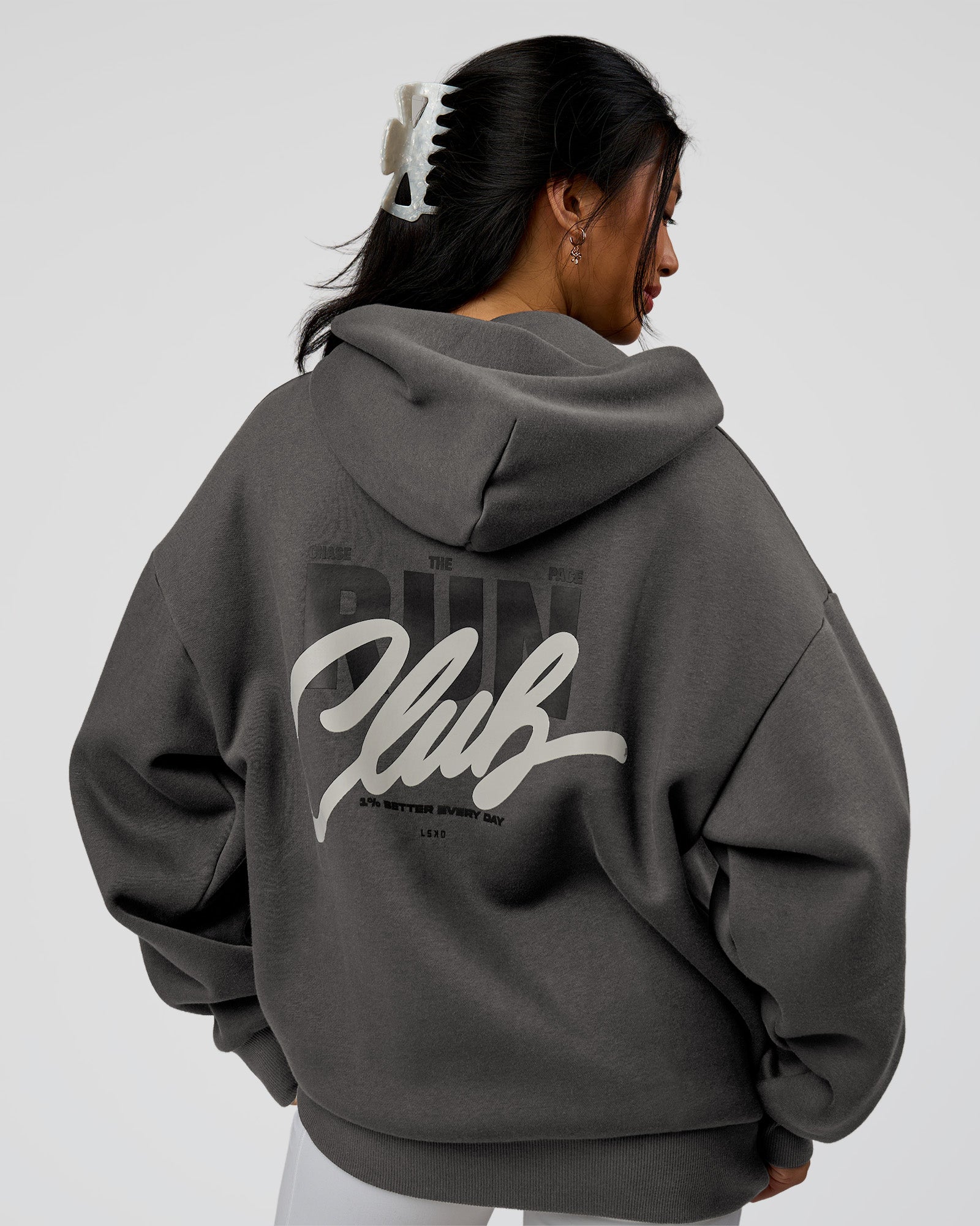 Run Club Script Oversized Hoodie - Dark Storm-Alloy | LSKD