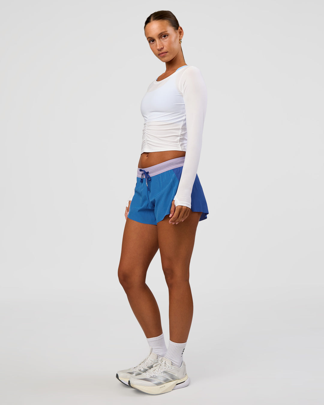 Woman wearing Scrunch Long Sleeve Tee - White | Model:Brylee | Size:XS