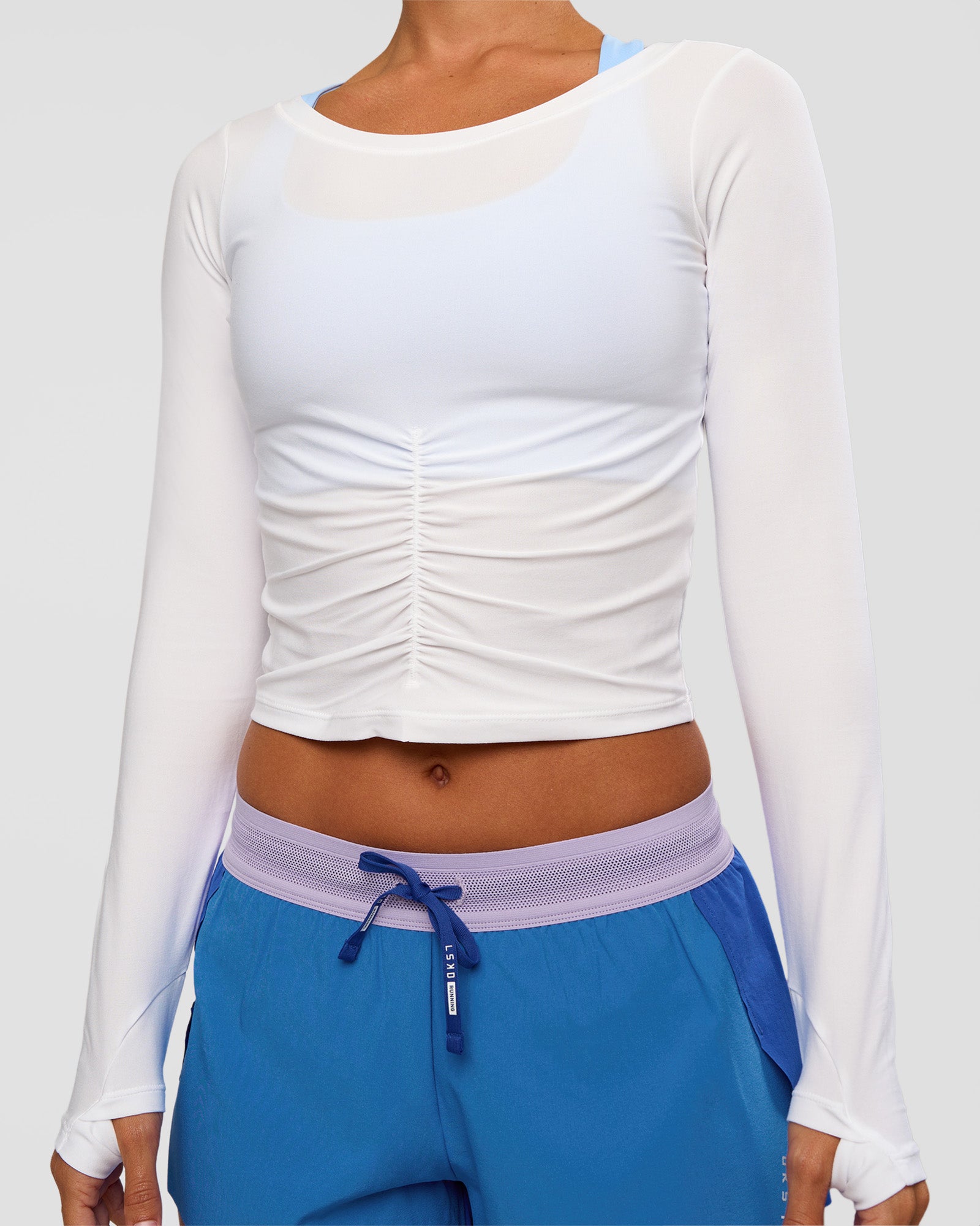 Woman wearing Scrunch Long Sleeve Tee - White | Model:Brylee | Size:XS