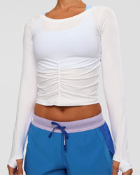 Woman wearing Scrunch Long Sleeve Tee - White | Model:Brylee | Size:XS