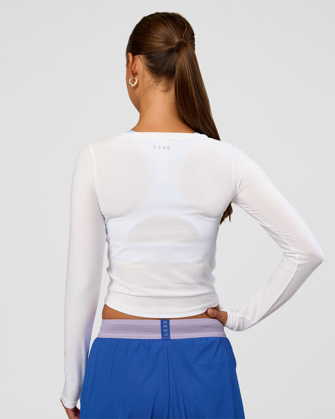 Woman wearing Scrunch Long Sleeve Tee - White | Model:Brylee | Size:XS