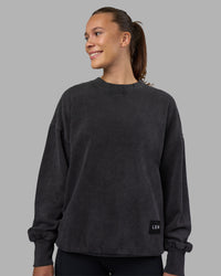 Woman wearing Segmented Oversized Sweater - Black Washed | Model:Charlize | Size:XS