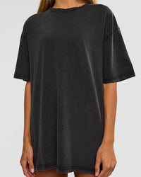 Woman wearing Shadow Mode FLXCotton Oversized Tee - Black Washed | Model:Georgia | Size:XS