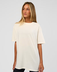 Woman wearing Shadow Mode FLXCotton Oversized Tee - Off White Washed | Model:Georgia | Size:XS