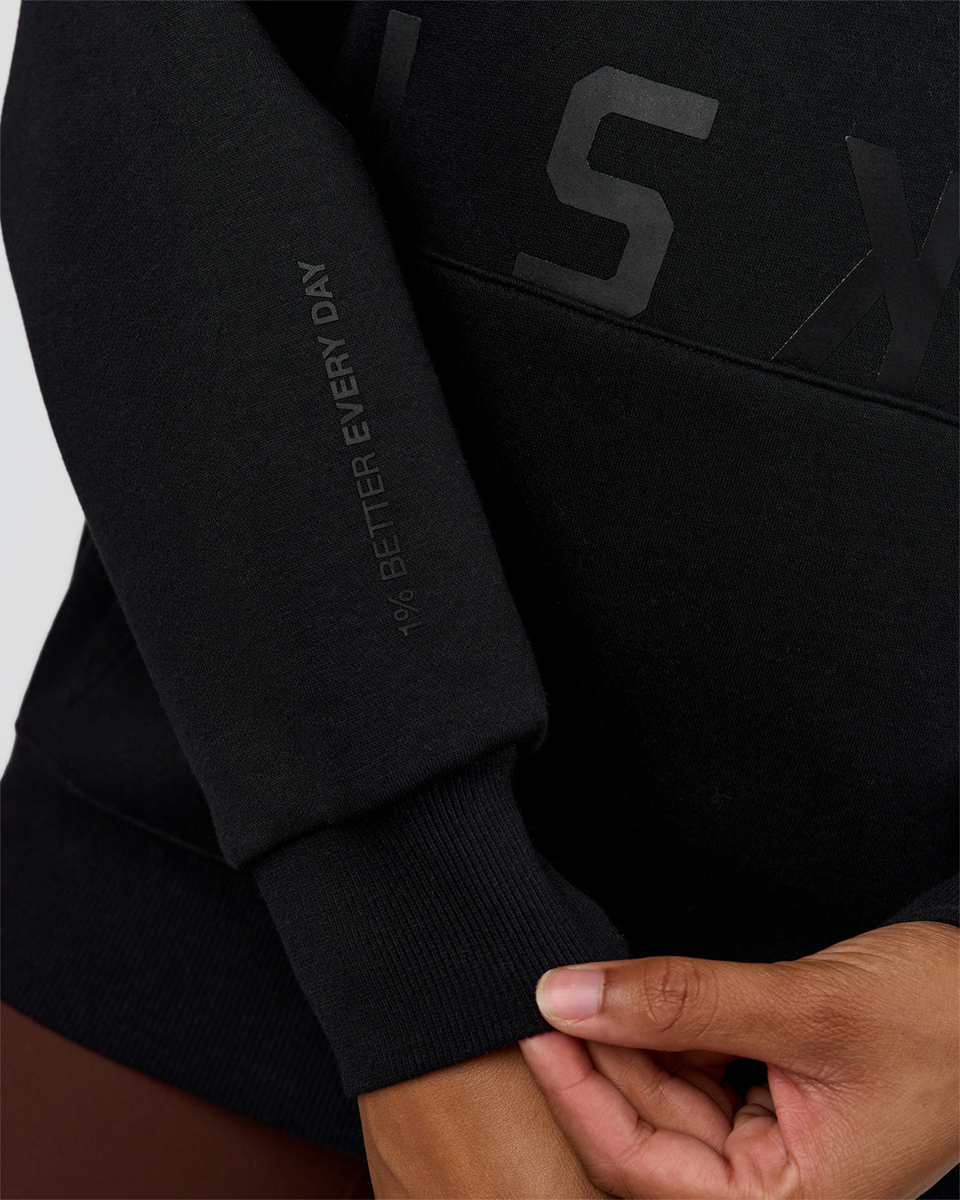 Woman wearing Shadow Mode Oversized Hoodie - Black | Model:Rosie | Size:XS