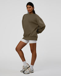 Woman wearing Shadow Mode Oversized Sweater - Walnut Grey | Model:Alex | Size:XS