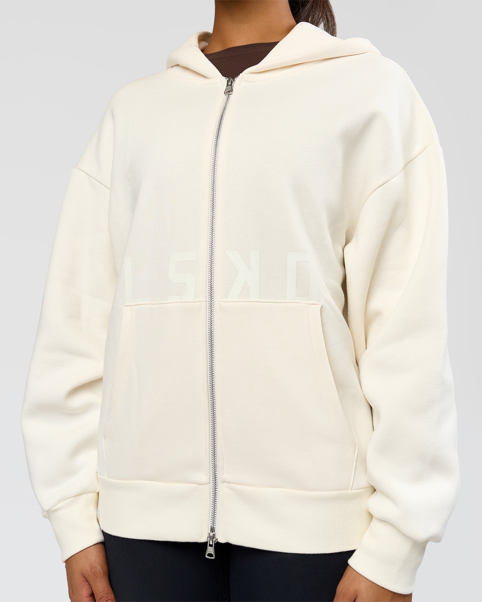 Shadow Mode Oversized Zip Through Hoodie - Off White | LSKD