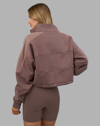 Woman wearing Slam Quarter Zip Sweater - Peppercorn | Model:Leilani | Size:XS